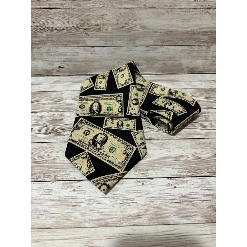 Designs by A. Rogers Men's Neck Tie Money Pattern 100% Polyester